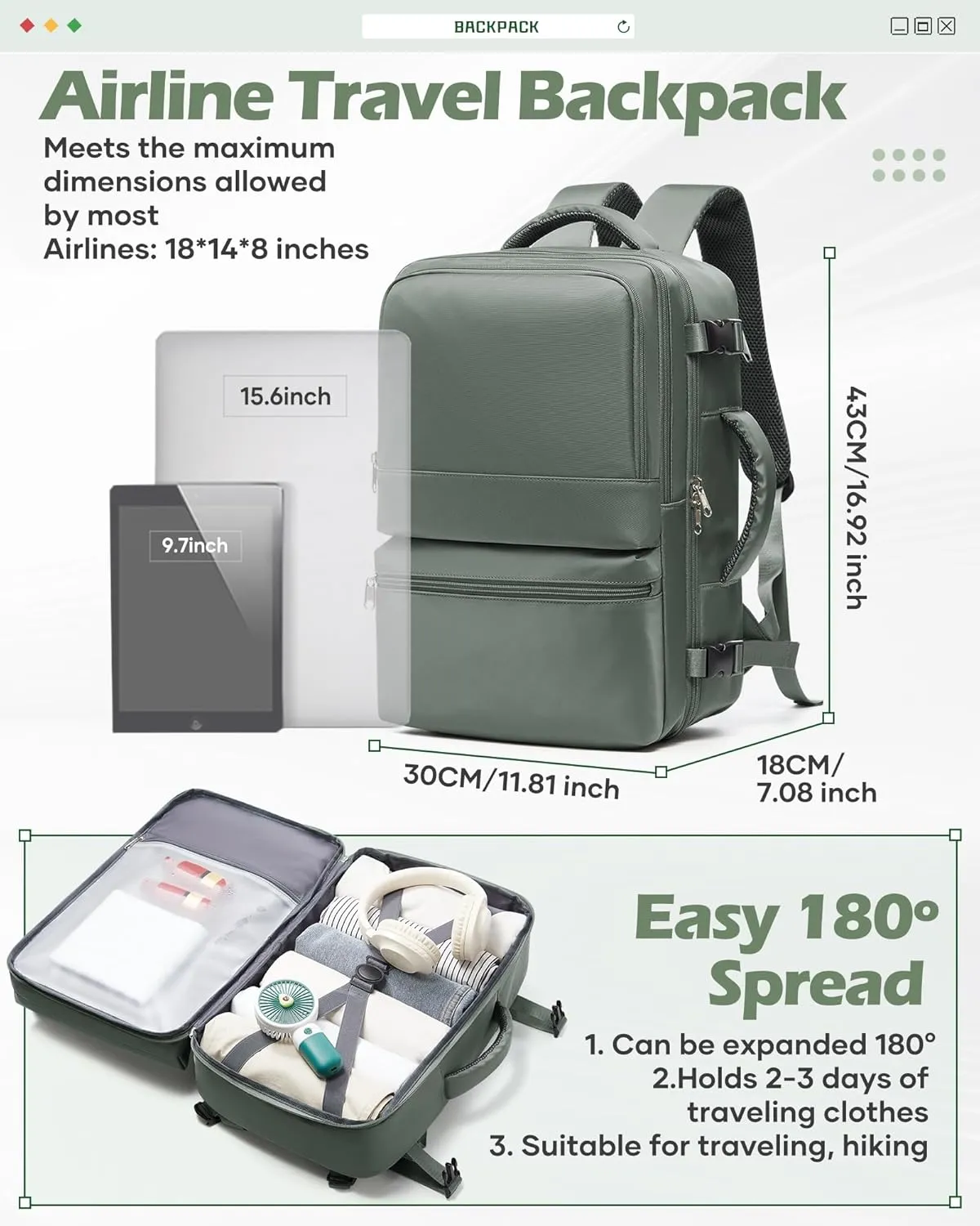 Travel Backpack For Women,Carry On Backpack Airline Approved,Laptop Work Backpacks For Men,Personal Item Travel Bag