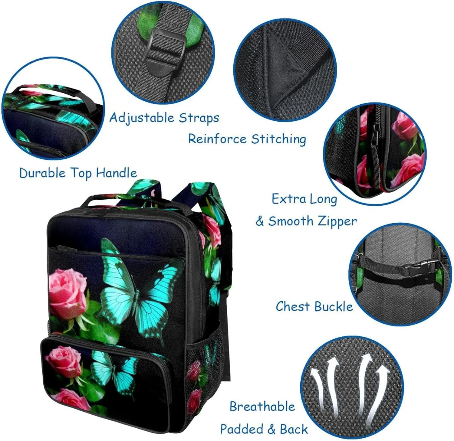 Travel Backpacks for Women,Mens Backpack,Butterfly and Rose,Backpack