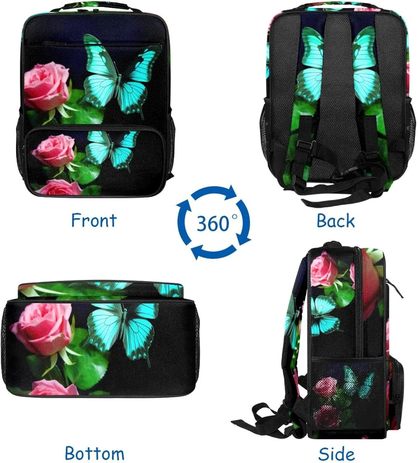 Travel Backpacks for Women,Mens Backpack,Butterfly and Rose,Backpack