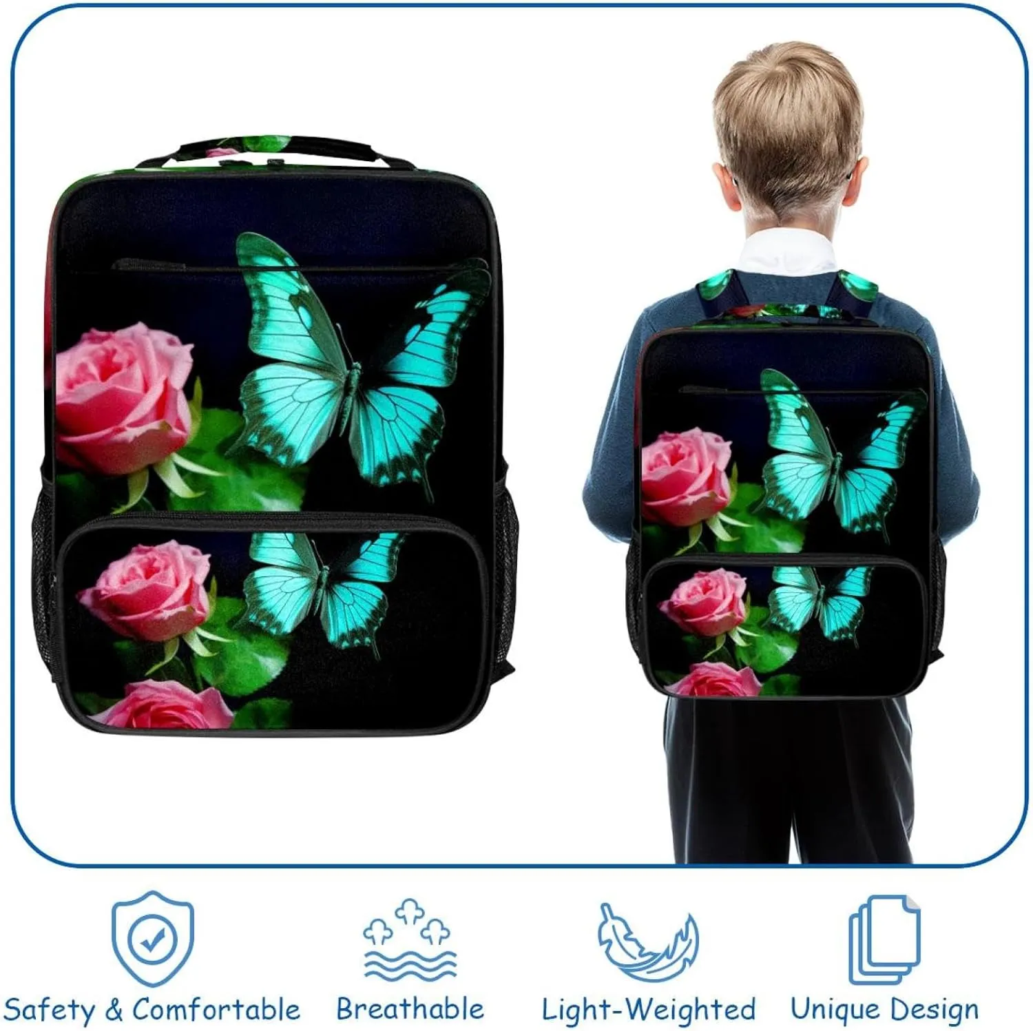 Travel Backpacks for Women,Mens Backpack,Butterfly and Rose,Backpack