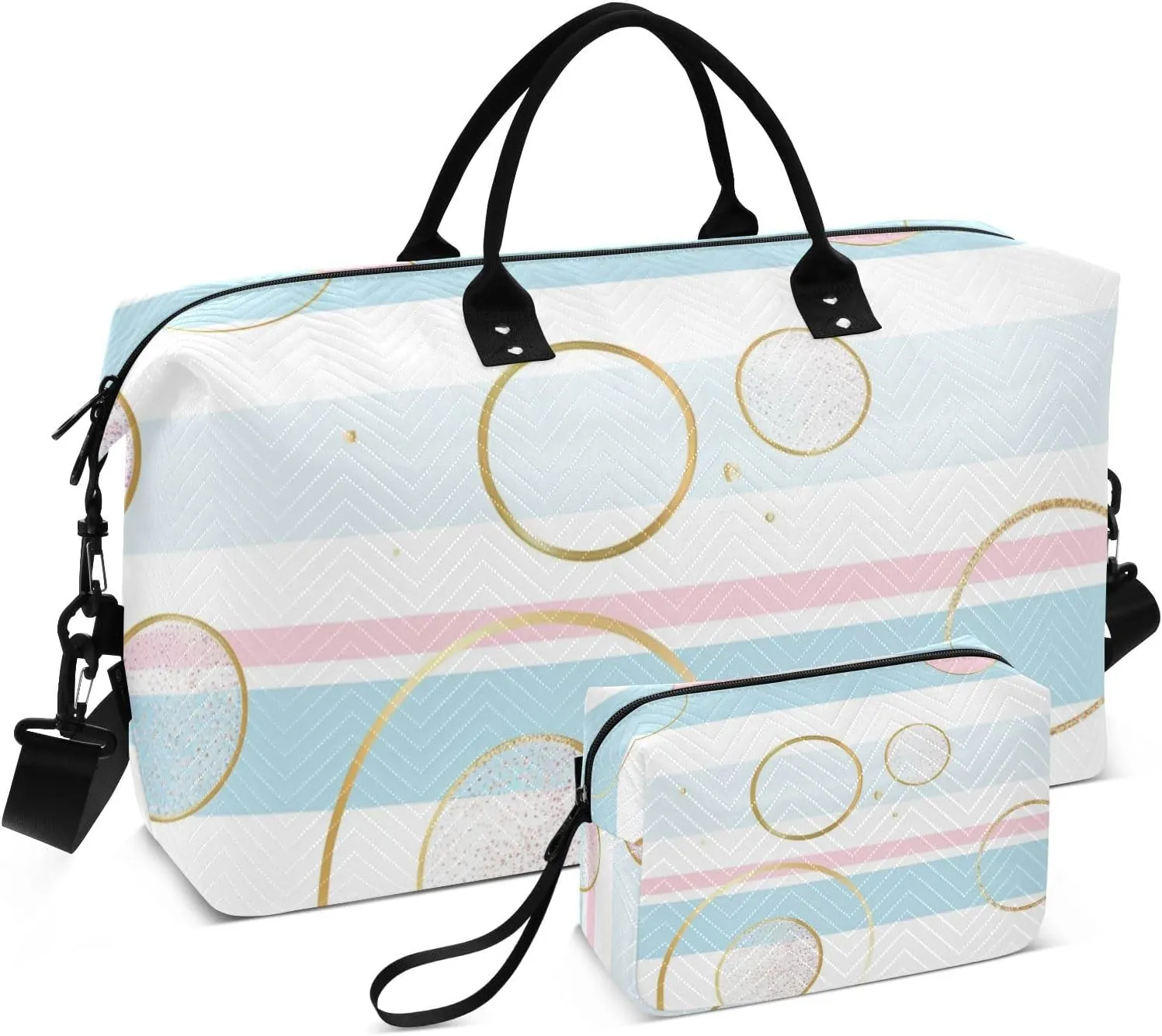 Travel Bag Carry On Tote Bag Gym Sports Duffel Bags with Toiletry Bag for Airplane Traveling Waterproof Circles