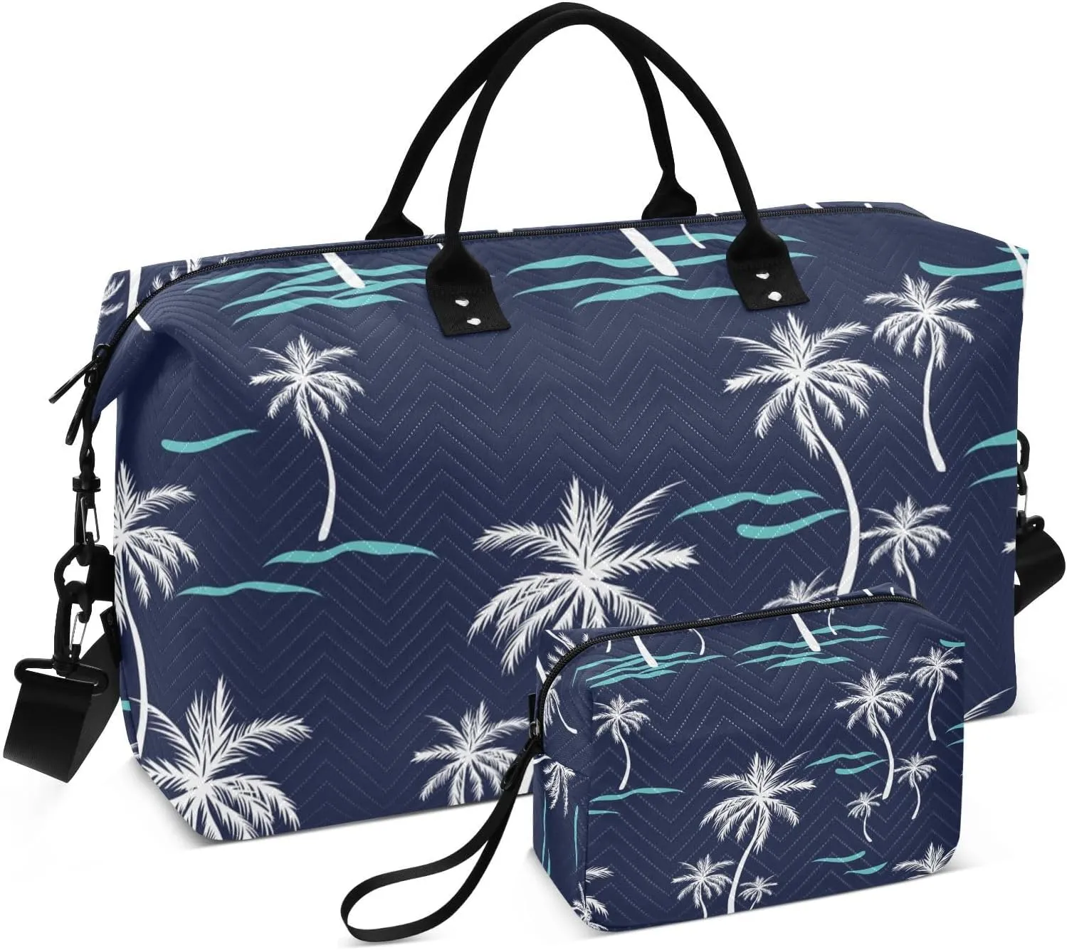 Travel Bag Set Coconut Palm Tree Blue Quilted Gym Duffel Bag Overnight Weekender Bags