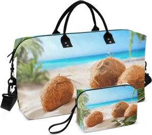 Travel Bag Set Coconuts Tree on Beach Quilted Gym Duffel Bag Overnight Weekender Bags