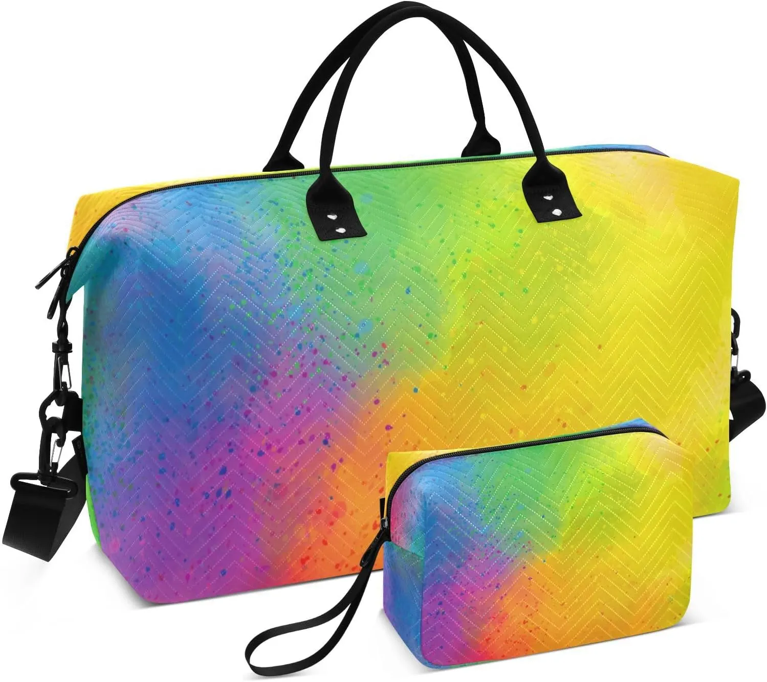 Travel Bag Set Colorful Pigment Powder Quilted Gym Duffel Bag Overnight Weekender Bags