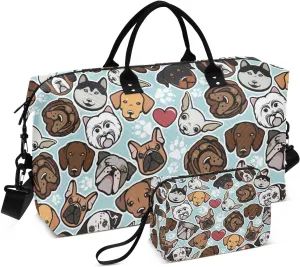 Travel Bag Set Dog Breeds Heart Quilted Gym Duffel Bag Overnight Weekender Bags
