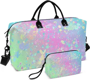 Travel Bag Set Fantasy Gradient Rainbow Backdrop Quilted Gym Duffel Bag Overnight Weekender Bags