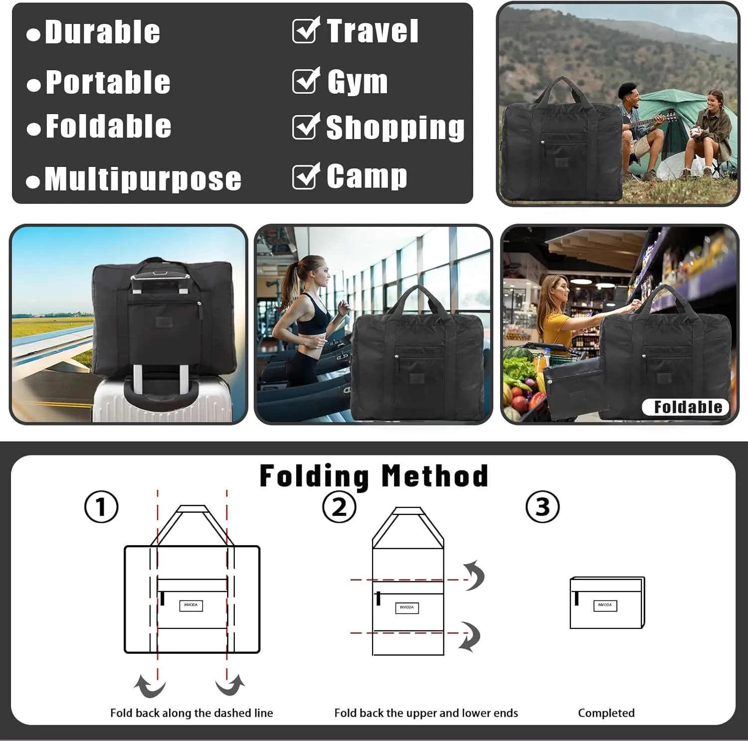 Travel Duffel Bag 24 PCS Foldable Travel Bag Carry on Luggage Bag Waterproof Tote Sports Gym Bag Lightweight Large Weekender Overnight Bag for Women and Men (24 PCS)