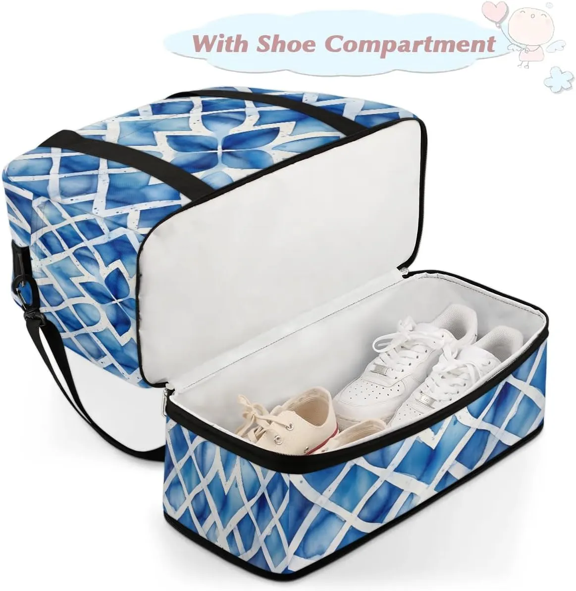Travel Duffel Bag Blue Tie Dyeing Weekender Bag with Shoe Compartment Foldable Overnight Bags for Travel Sports Lightweight Gym Bags for Men Women