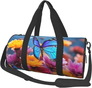 Travel Duffel Bag Foldable Weekender Overnight Bag Colorful Butterfly Flower Sports Tote Gym Bag Large Capacity Lightweight Carry On Luggage Bag for Men Women