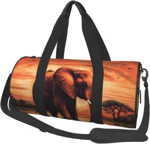 Travel Duffel Bag Foldable Weekender Overnight Bag Sunset Elephant Sports Tote Gym Bags Large Capacity Lightweight Carry On Luggage Bags for Men Women