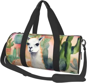Travel Duffel Bag Foldable Weekender Overnight Bag White Alpaca and Cactus Sports Tote Gym Bag Large Capacity Lightweight Carry On Luggage Bag for Men Women