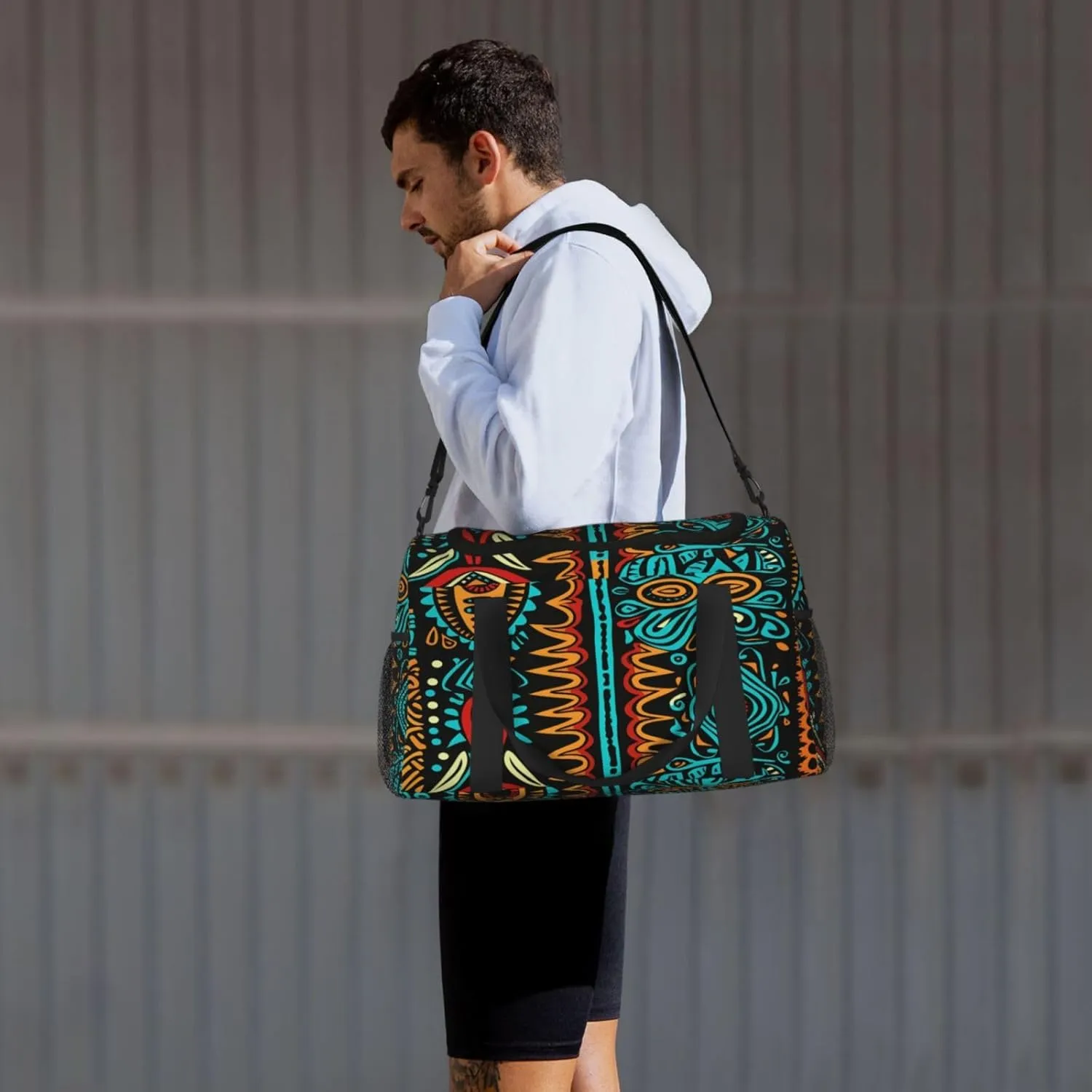 Travel Duffel Bag For Men Women, African Ethnic Pattern Carry On Sport Gym Bag With Shoulder Strap Lightweight Waterproof Weekender Bag Overnight Bag