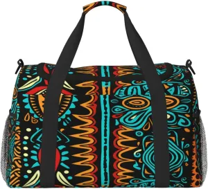 Travel Duffel Bag For Men Women, African Ethnic Pattern Carry On Sport Gym Bag With Shoulder Strap Lightweight Waterproof Weekender Bag Overnight Bag