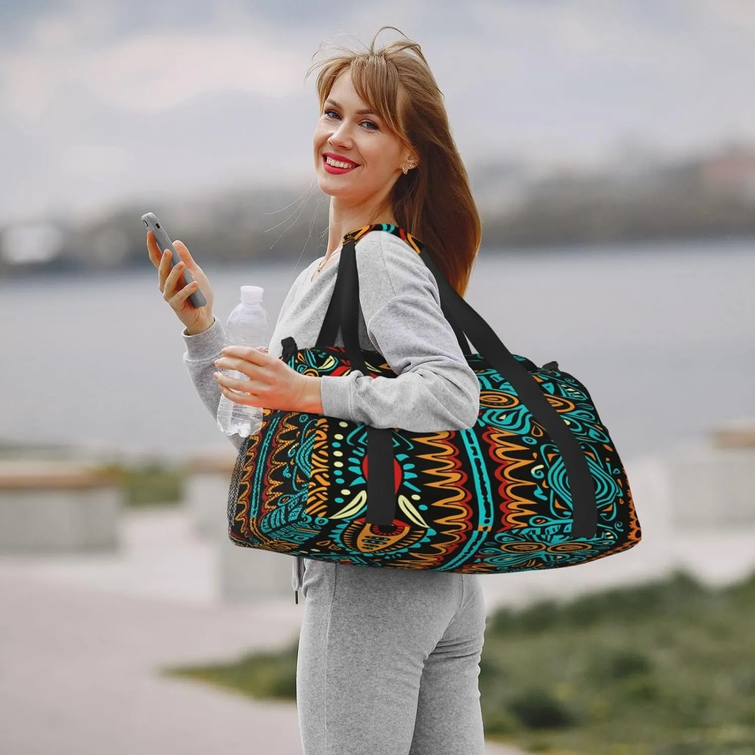 Travel Duffel Bag For Men Women, African Ethnic Pattern Carry On Sport Gym Bag With Shoulder Strap Lightweight Waterproof Weekender Bag Overnight Bag