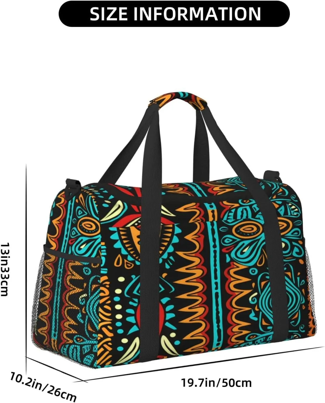 Travel Duffel Bag For Men Women, African Ethnic Pattern Carry On Sport Gym Bag With Shoulder Strap Lightweight Waterproof Weekender Bag Overnight Bag