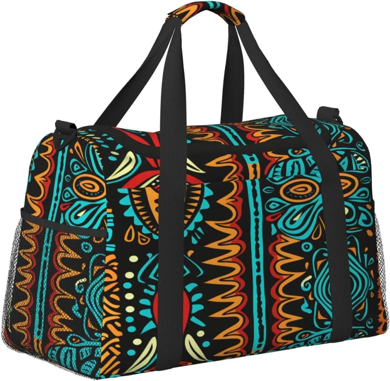 Travel Duffel Bag For Men Women, African Ethnic Pattern Carry On Sport Gym Bag With Shoulder Strap Lightweight Waterproof Weekender Bag Overnight Bag