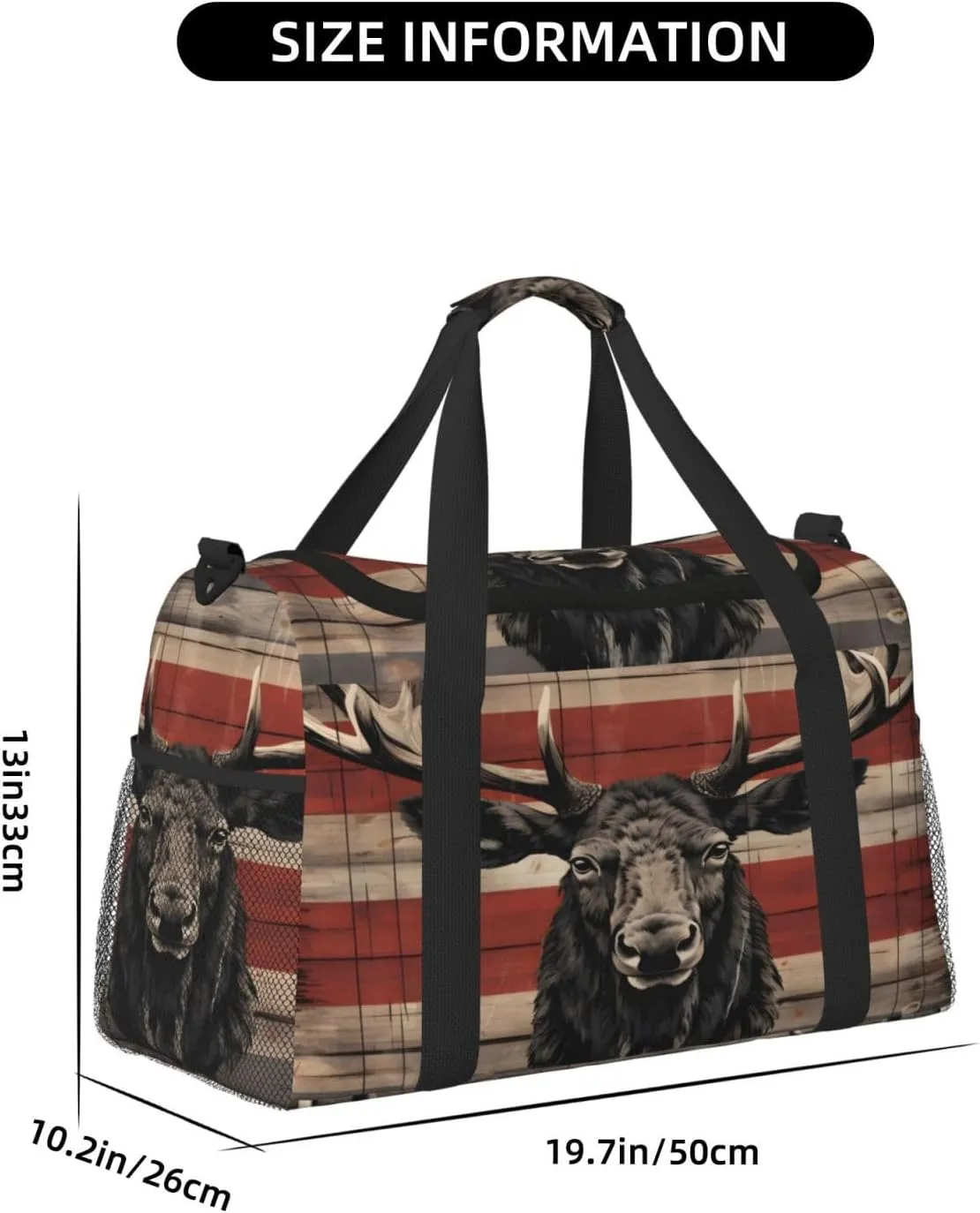 Travel Duffel Bag For Men Women, Animal Deer Flag Retro Wooden Board Carry On Sport Gym Bag With Shoulder Strap Lightweight Waterproof Weekender Bag Overnight Bag