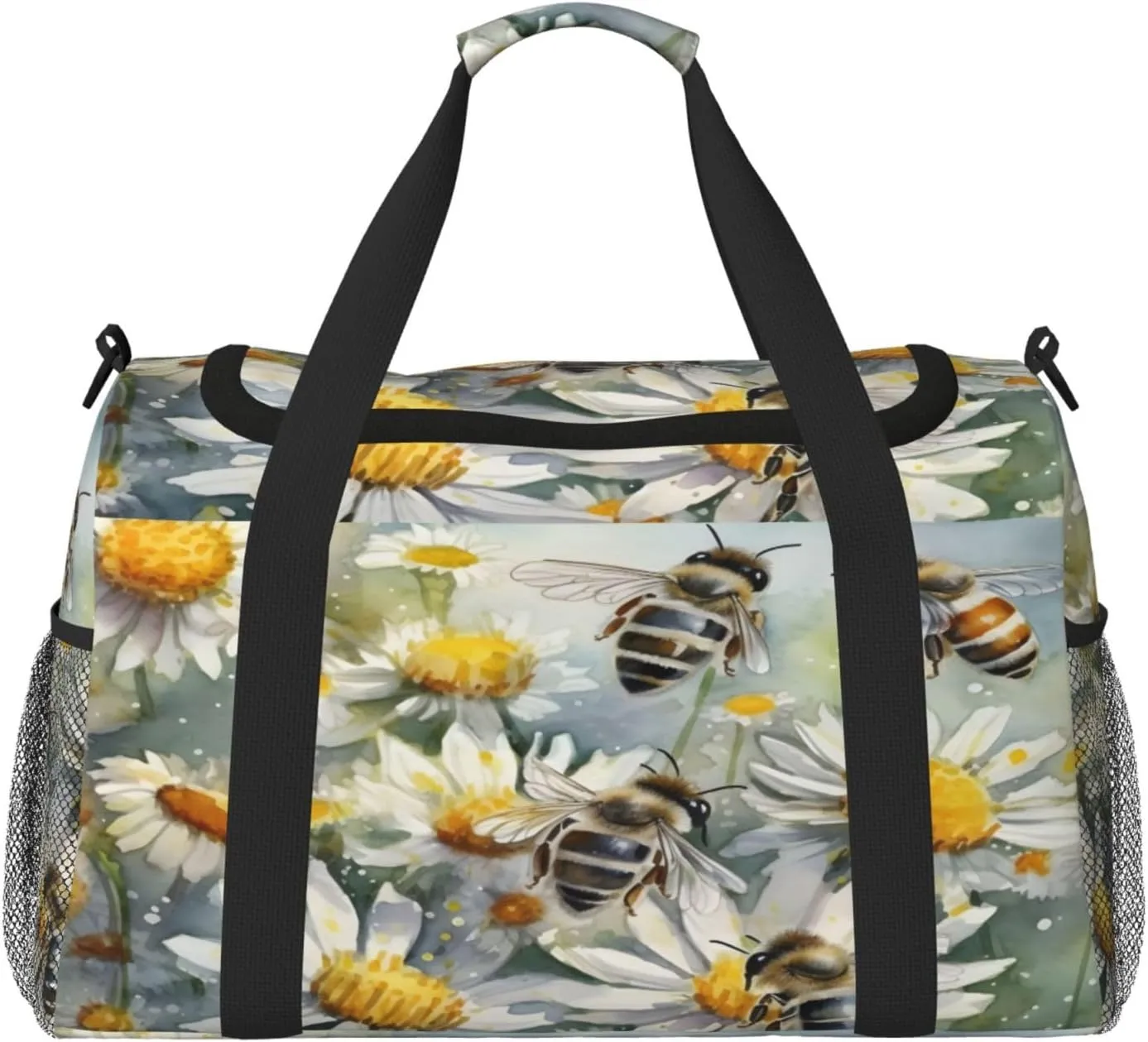 Travel Duffel Bag For Men Women, Bee Flowers Spring Oil Painting Carry On Sport Gym Bag With Shoulder Strap Lightweight Waterproof Weekender Bag Overnight Bag