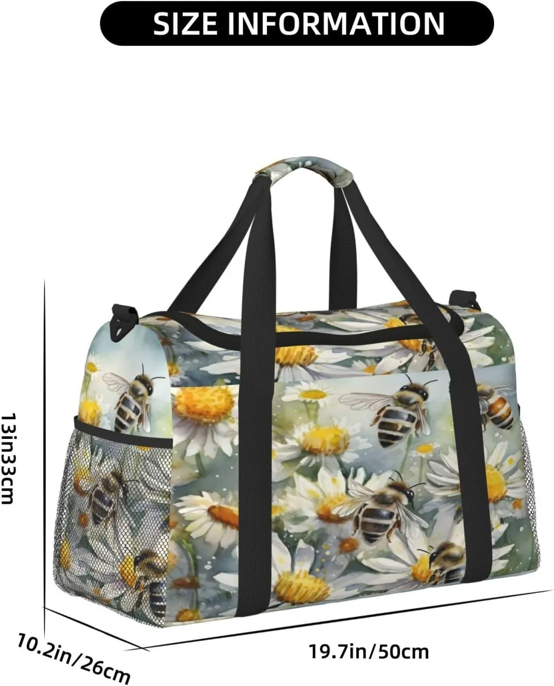 Travel Duffel Bag For Men Women, Bee Flowers Spring Oil Painting Carry On Sport Gym Bag With Shoulder Strap Lightweight Waterproof Weekender Bag Overnight Bag