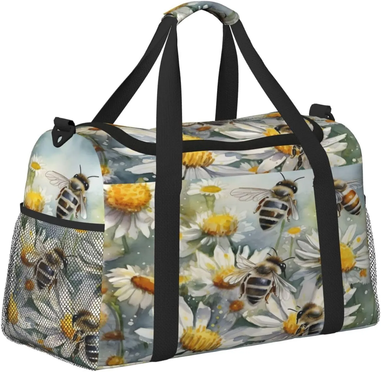 Travel Duffel Bag For Men Women, Bee Flowers Spring Oil Painting Carry On Sport Gym Bag With Shoulder Strap Lightweight Waterproof Weekender Bag Overnight Bag