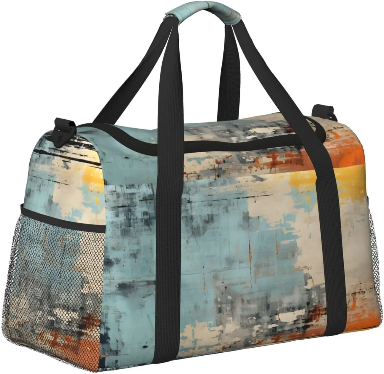 Travel Duffel Bag For Men Women, Blue Orange Gray Painting Abstract Carry On Sport Gym Bag With Shoulder Strap Lightweight Waterproof Weekender Bag Overnight Bag