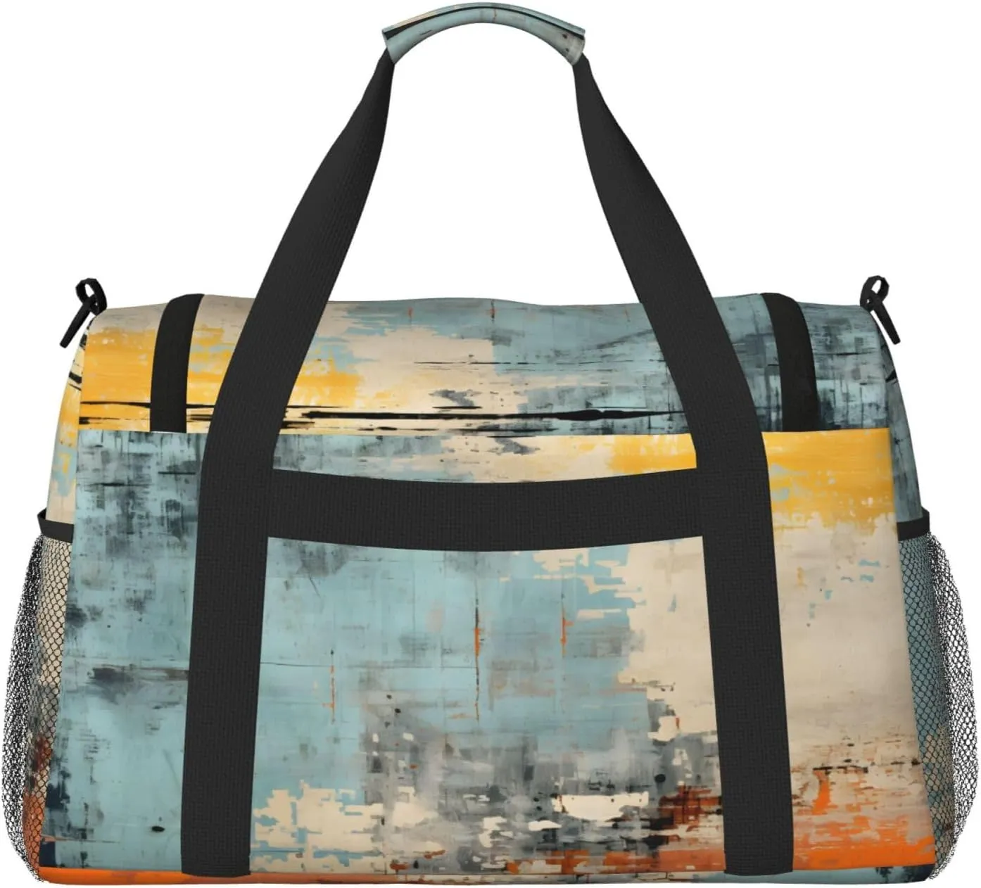Travel Duffel Bag For Men Women, Blue Orange Gray Painting Abstract Carry On Sport Gym Bag With Shoulder Strap Lightweight Waterproof Weekender Bag Overnight Bag