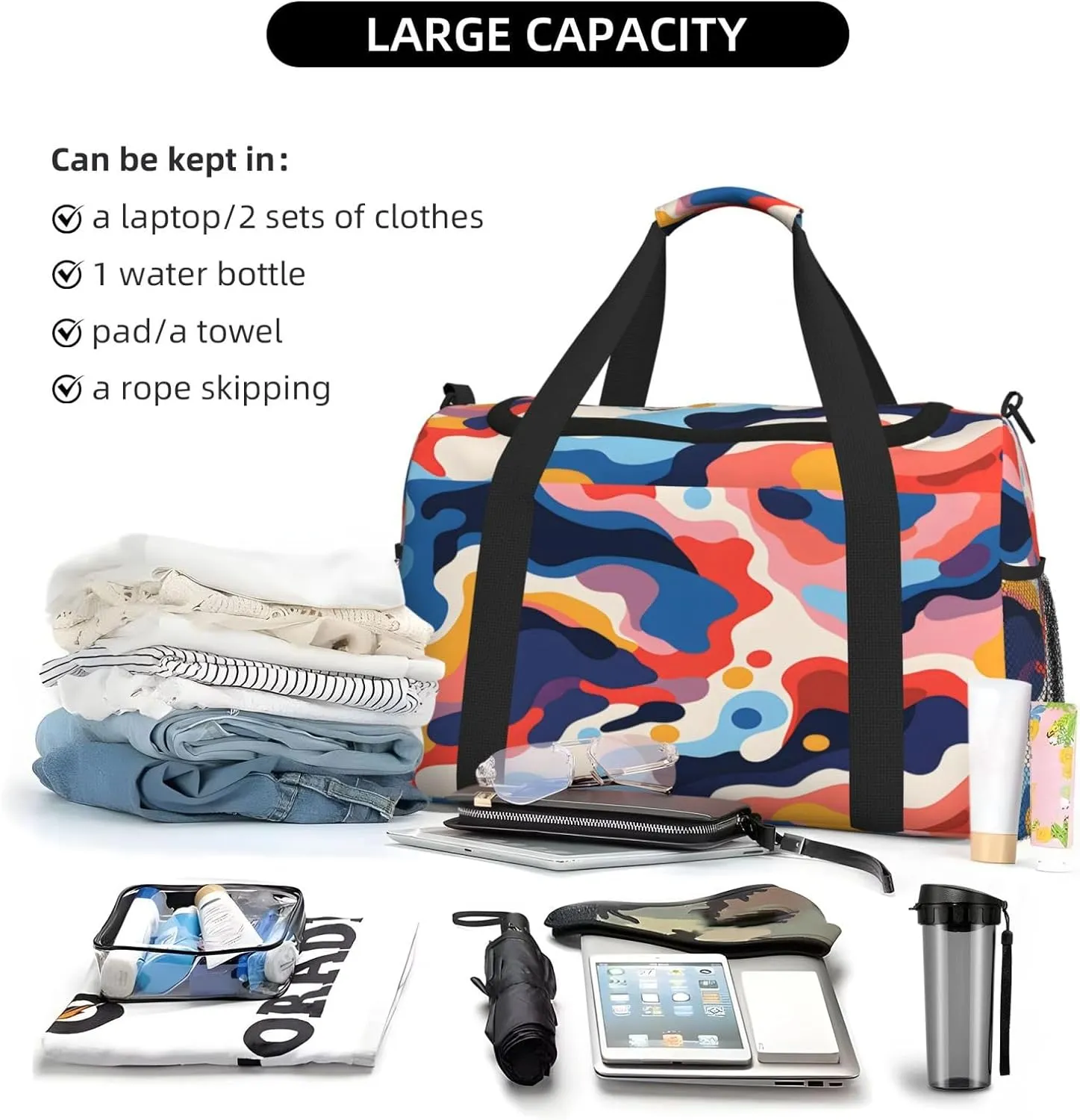 Travel Duffel Bag For Men Women, Colorful Camoflage Pattern Carry On Sport Gym Bag With Shoulder Strap Lightweight Waterproof Weekender Bag Overnight Bag