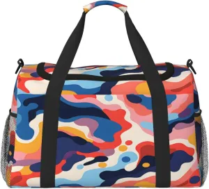 Travel Duffel Bag For Men Women, Colorful Camoflage Pattern Carry On Sport Gym Bag With Shoulder Strap Lightweight Waterproof Weekender Bag Overnight Bag