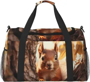 Travel Duffel Bag For Men Women, Curious Squirrel Tree Carry On Sport Gym Bag With Shoulder Strap Lightweight Waterproof Weekender Bag Overnight Bag