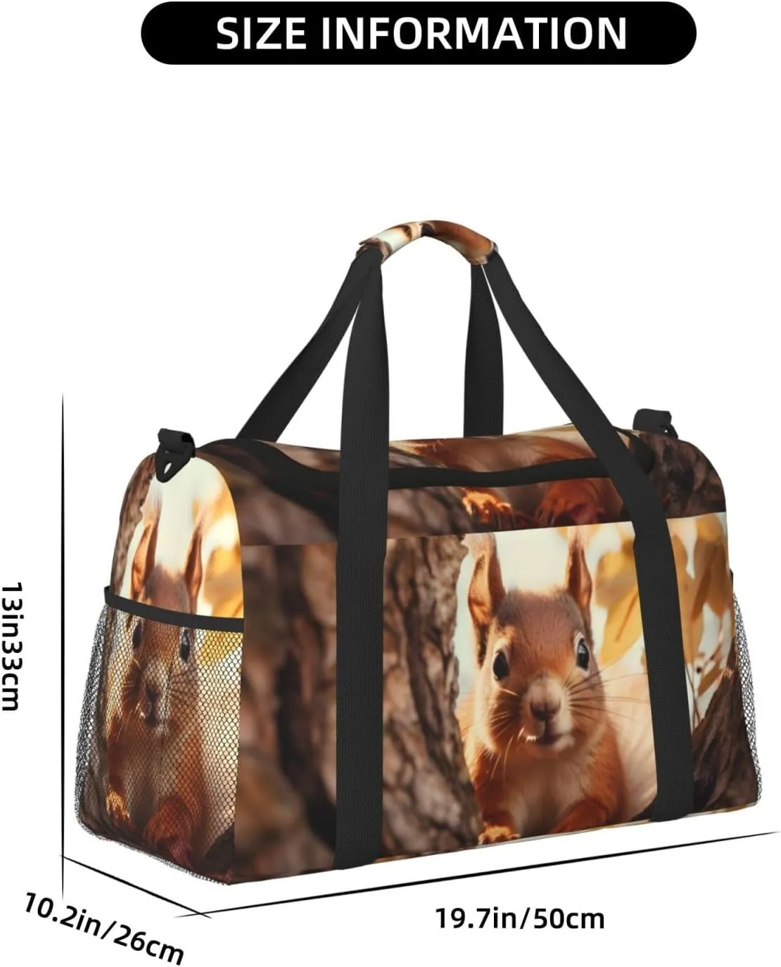 Travel Duffel Bag For Men Women, Curious Squirrel Tree Carry On Sport Gym Bag With Shoulder Strap Lightweight Waterproof Weekender Bag Overnight Bag