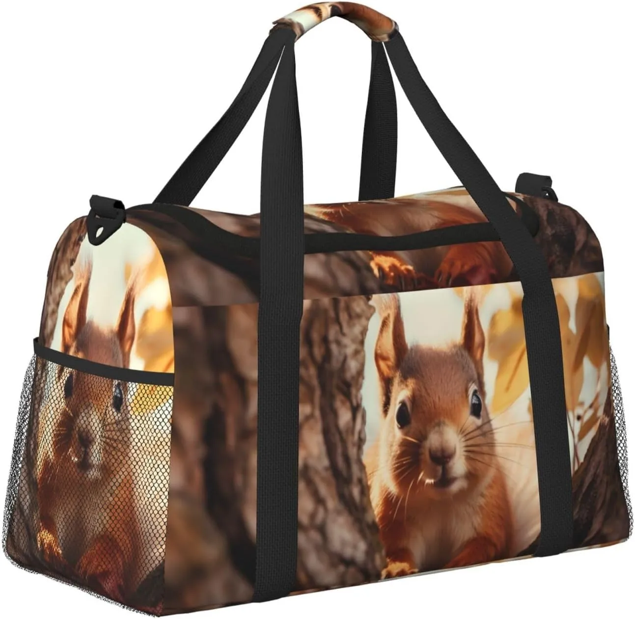 Travel Duffel Bag For Men Women, Curious Squirrel Tree Carry On Sport Gym Bag With Shoulder Strap Lightweight Waterproof Weekender Bag Overnight Bag