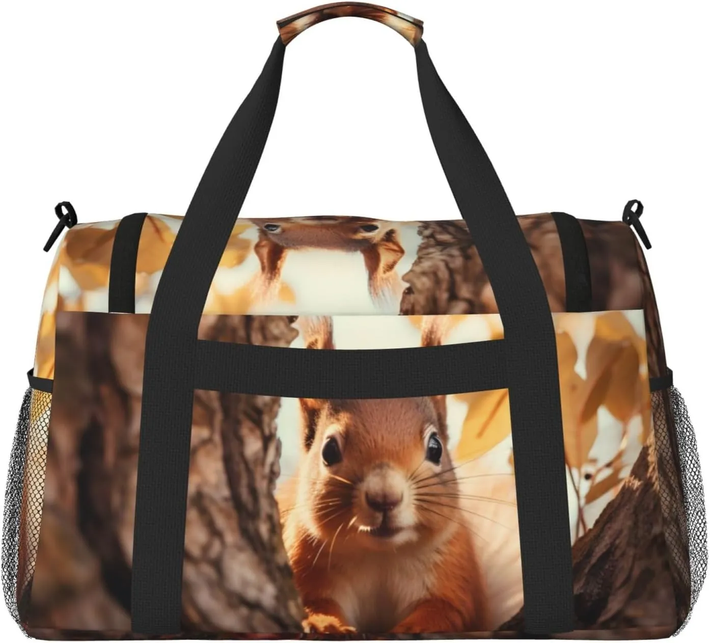 Travel Duffel Bag For Men Women, Curious Squirrel Tree Carry On Sport Gym Bag With Shoulder Strap Lightweight Waterproof Weekender Bag Overnight Bag