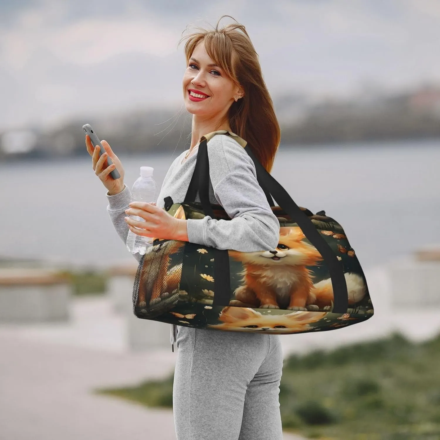 Travel Duffel Bag For Men Women, Cute Animal Fox Butterfly Carry On Sport Gym Bag With Shoulder Strap Lightweight Waterproof Weekender Bag Overnight Bag
