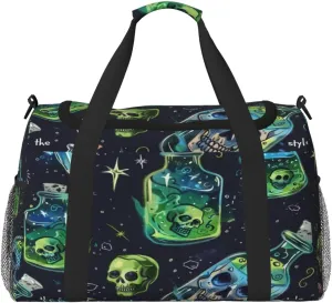 Travel Duffel Bag For Men Women, Fantasy Drift Bottle Skull Carry On Sport Gym Bag With Shoulder Strap Lightweight Waterproof Weekender Bag Overnight Bag