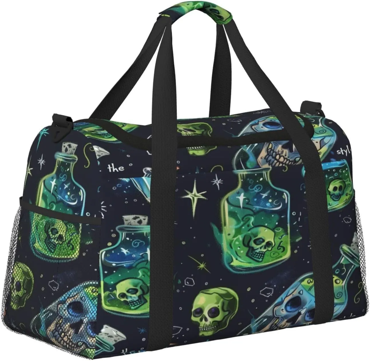 Travel Duffel Bag For Men Women, Fantasy Drift Bottle Skull Carry On Sport Gym Bag With Shoulder Strap Lightweight Waterproof Weekender Bag Overnight Bag