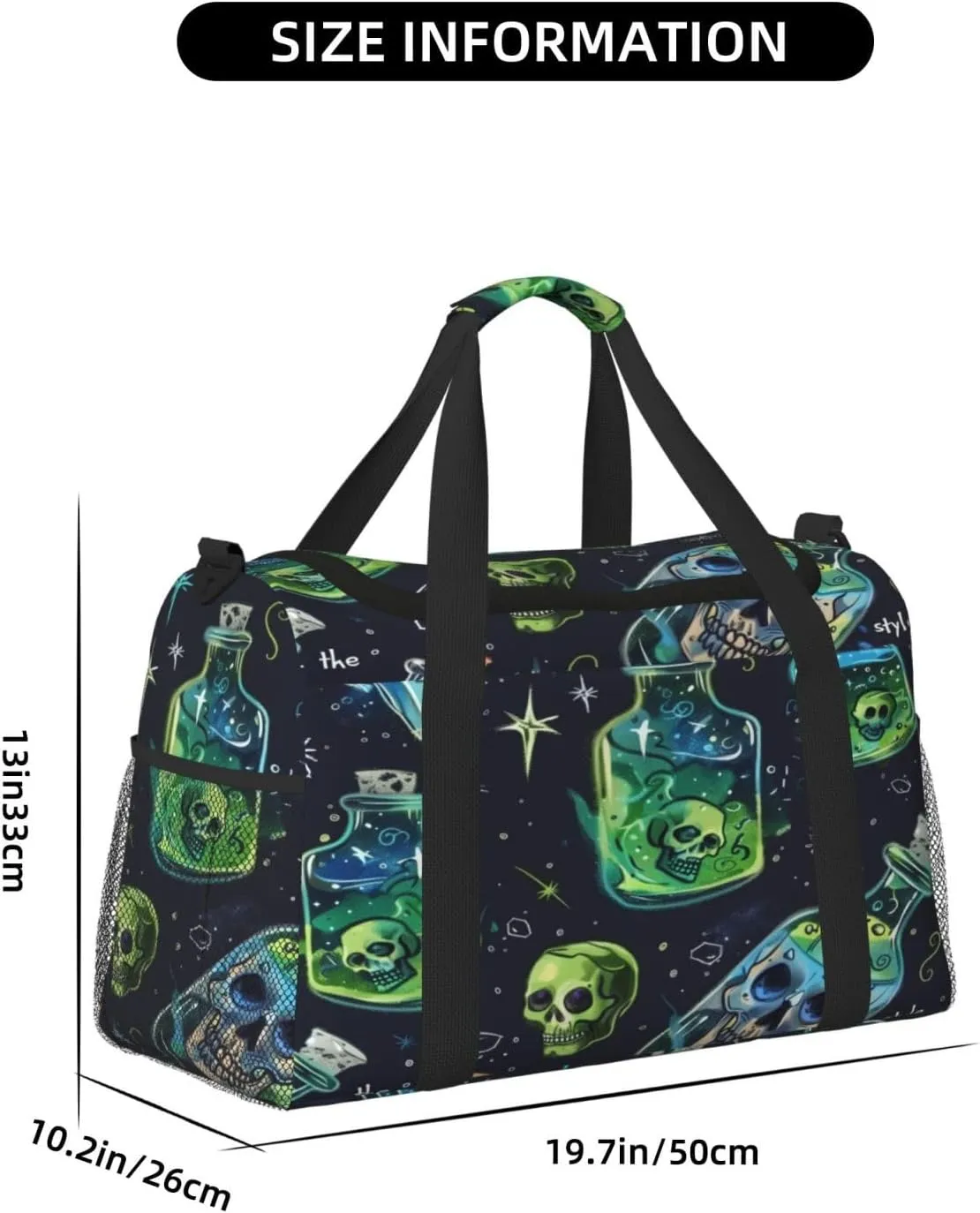 Travel Duffel Bag For Men Women, Fantasy Drift Bottle Skull Carry On Sport Gym Bag With Shoulder Strap Lightweight Waterproof Weekender Bag Overnight Bag