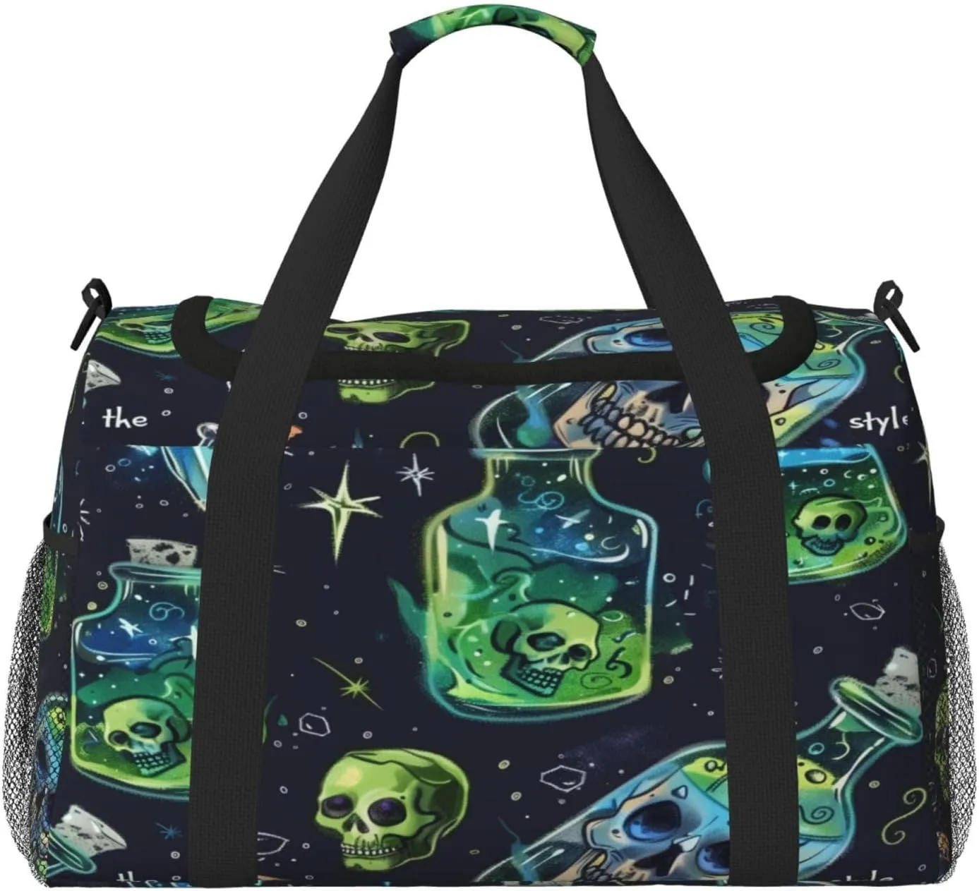 Travel Duffel Bag For Men Women, Fantasy Drift Bottle Skull Carry On Sport Gym Bag With Shoulder Strap Lightweight Waterproof Weekender Bag Overnight Bag