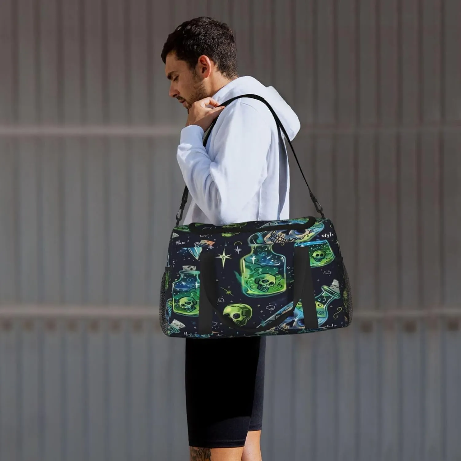 Travel Duffel Bag For Men Women, Fantasy Drift Bottle Skull Carry On Sport Gym Bag With Shoulder Strap Lightweight Waterproof Weekender Bag Overnight Bag