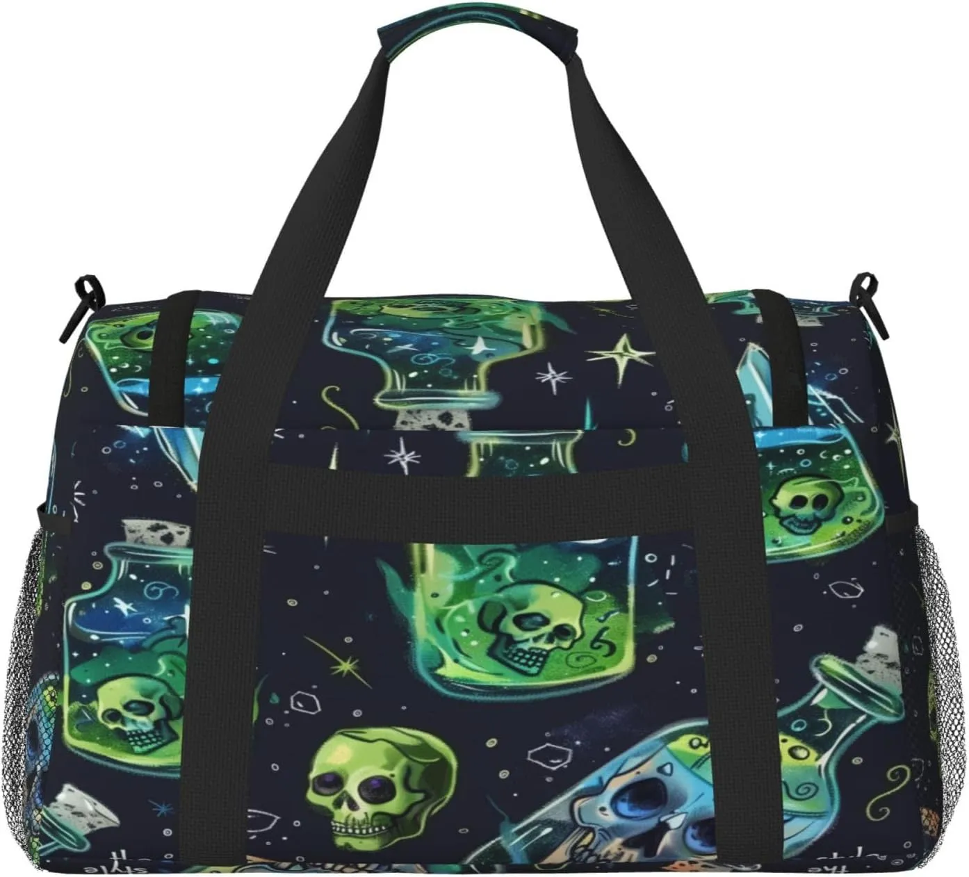 Travel Duffel Bag For Men Women, Fantasy Drift Bottle Skull Carry On Sport Gym Bag With Shoulder Strap Lightweight Waterproof Weekender Bag Overnight Bag