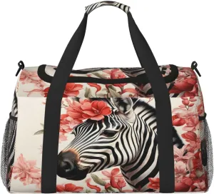 Travel Duffel Bag For Men Women, Floral Africa Zebra Carry On Sport Gym Bag With Shoulder Strap Lightweight Waterproof Weekender Bag Overnight Bag