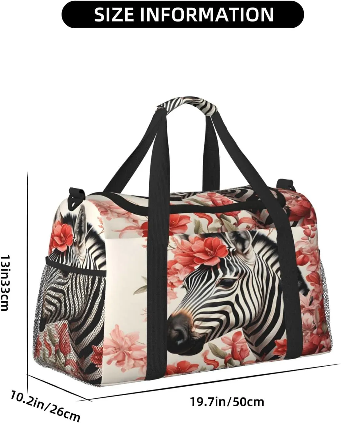 Travel Duffel Bag For Men Women, Floral Africa Zebra Carry On Sport Gym Bag With Shoulder Strap Lightweight Waterproof Weekender Bag Overnight Bag