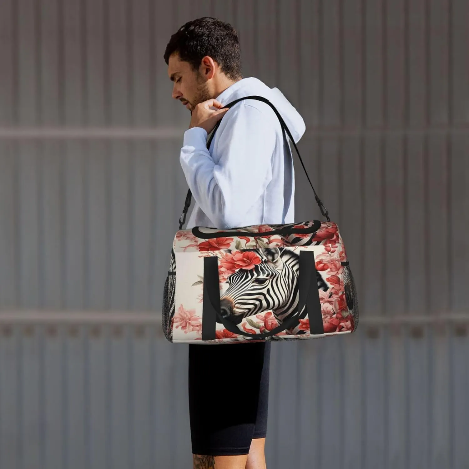 Travel Duffel Bag For Men Women, Floral Africa Zebra Carry On Sport Gym Bag With Shoulder Strap Lightweight Waterproof Weekender Bag Overnight Bag