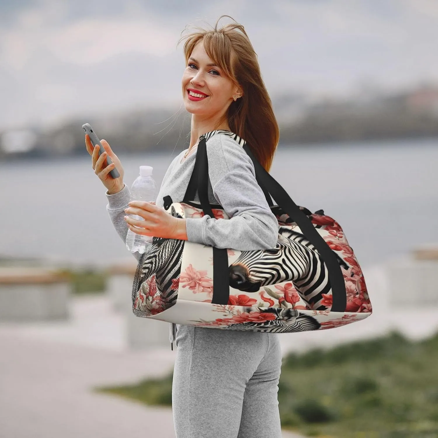 Travel Duffel Bag For Men Women, Floral Africa Zebra Carry On Sport Gym Bag With Shoulder Strap Lightweight Waterproof Weekender Bag Overnight Bag