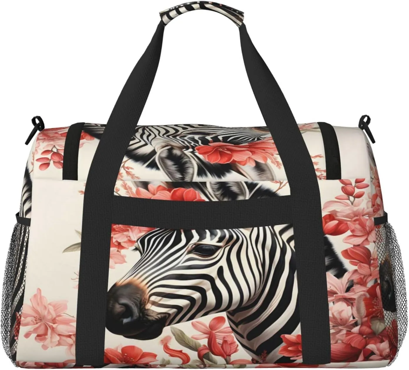 Travel Duffel Bag For Men Women, Floral Africa Zebra Carry On Sport Gym Bag With Shoulder Strap Lightweight Waterproof Weekender Bag Overnight Bag