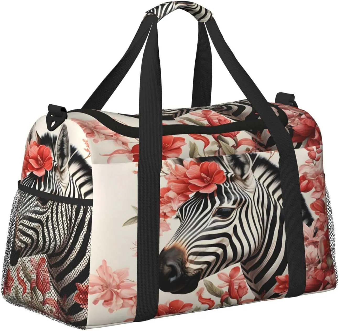 Travel Duffel Bag For Men Women, Floral Africa Zebra Carry On Sport Gym Bag With Shoulder Strap Lightweight Waterproof Weekender Bag Overnight Bag