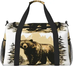 Travel Duffel Bag For Men Women, Forest Wildlife Animal Bear Carry On Sport Gym Bag With Shoulder Strap Lightweight Waterproof Weekender Bag Overnight Bag