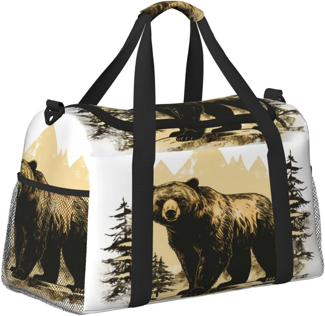 Travel Duffel Bag For Men Women, Forest Wildlife Animal Bear Carry On Sport Gym Bag With Shoulder Strap Lightweight Waterproof Weekender Bag Overnight Bag