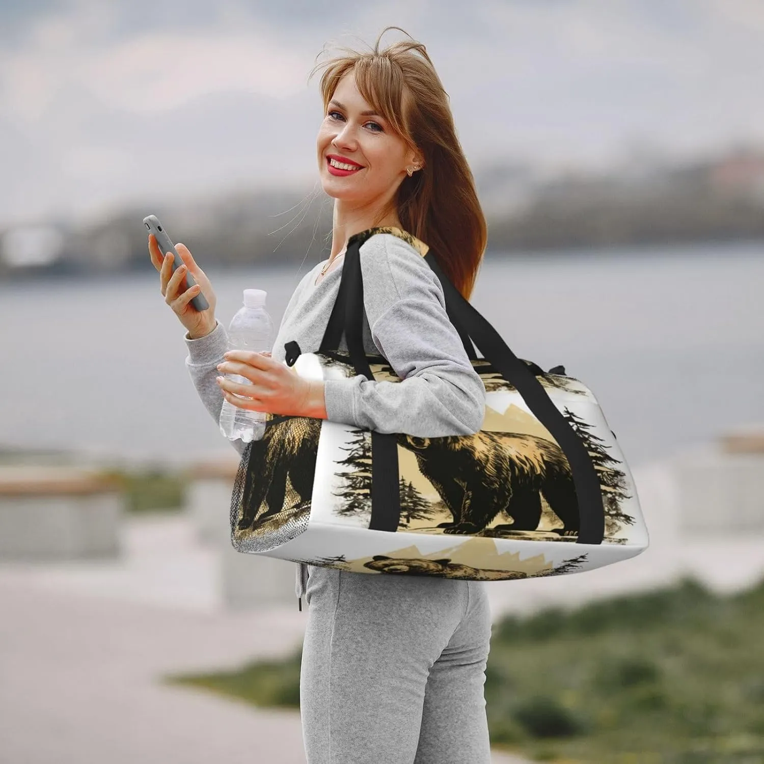 Travel Duffel Bag For Men Women, Forest Wildlife Animal Bear Carry On Sport Gym Bag With Shoulder Strap Lightweight Waterproof Weekender Bag Overnight Bag