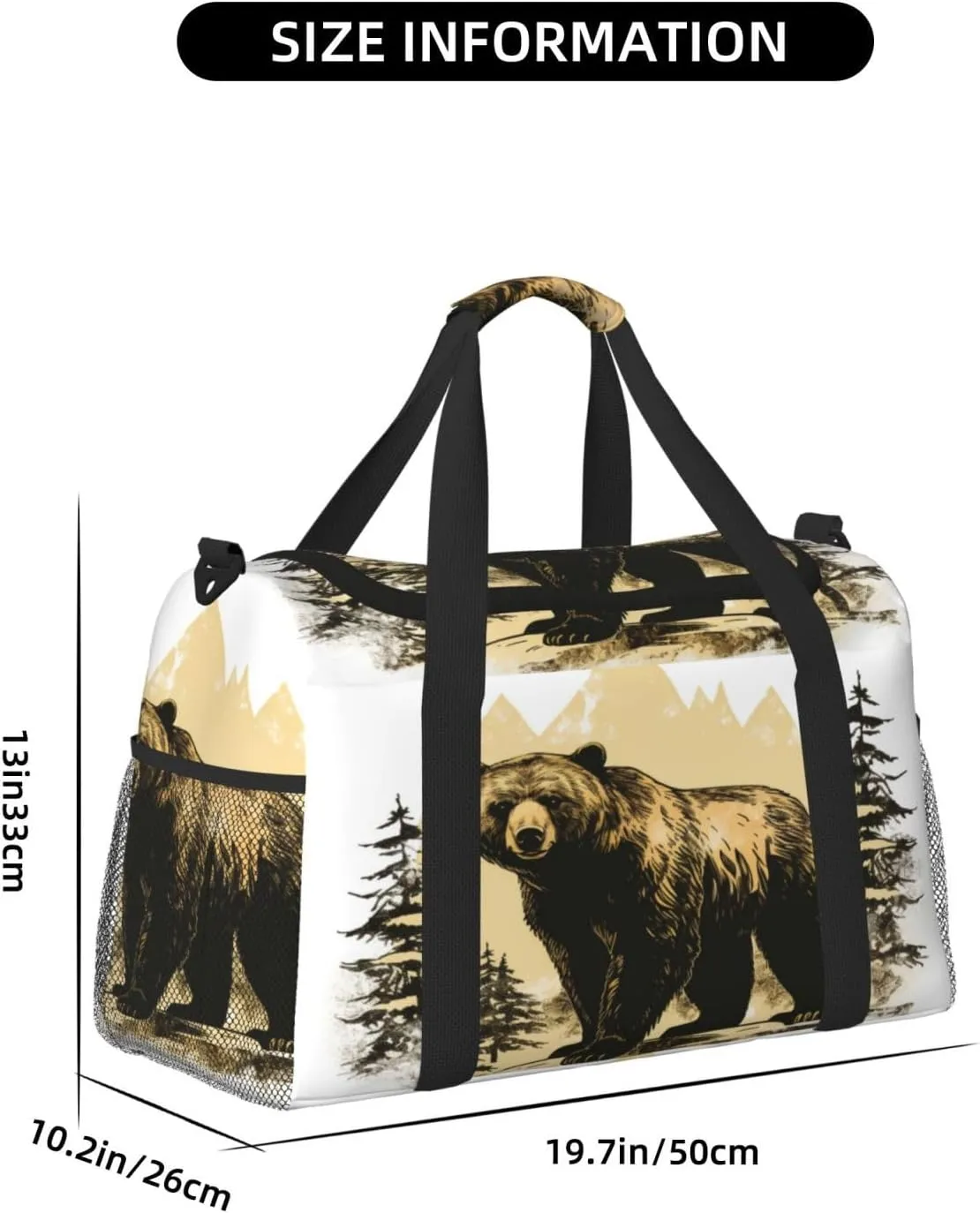 Travel Duffel Bag For Men Women, Forest Wildlife Animal Bear Carry On Sport Gym Bag With Shoulder Strap Lightweight Waterproof Weekender Bag Overnight Bag