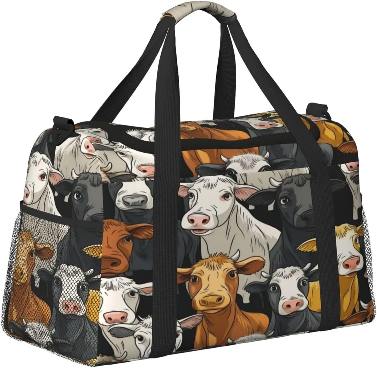 Travel Duffel Bag For Men Women, Funny Cartoon Cows Pattern Carry On Sport Gym Bag With Shoulder Strap Lightweight Waterproof Weekender Bag Overnight Bag